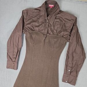 Staud Hazel Dress Womens Large Brown Sweater Knit Combo Long Sleeve Maxi Wool